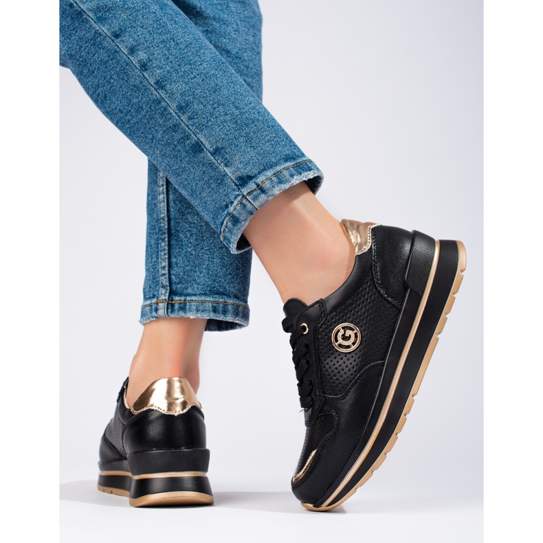 Tenisi negri din piele pe platforma Shelovet negru 1