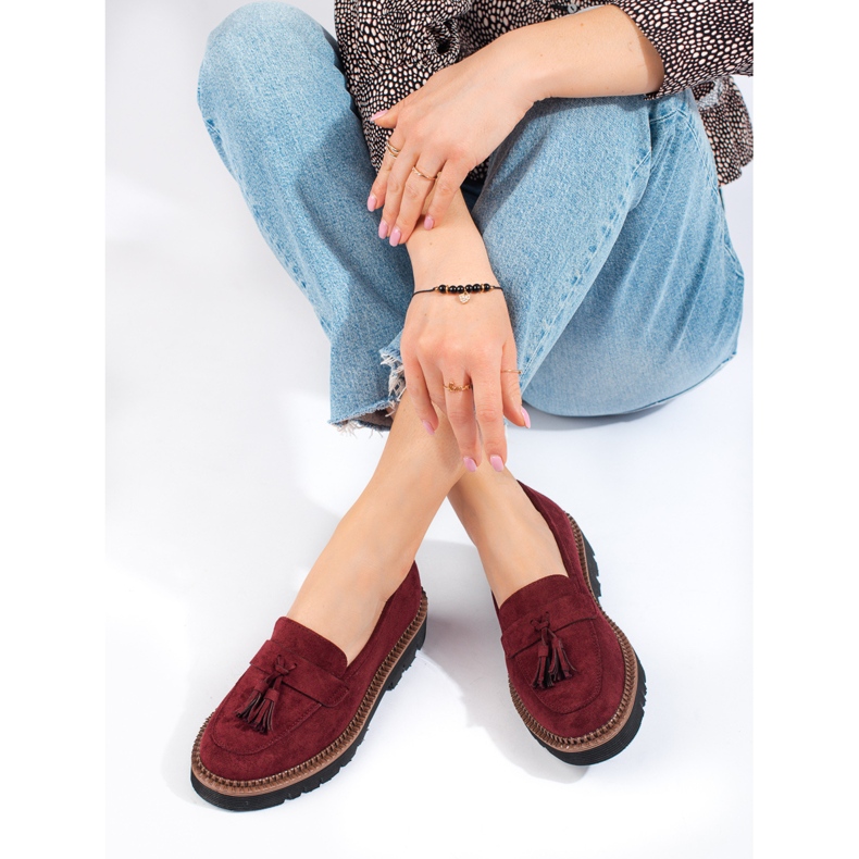 Mocasini cu ciucuri din piele intoarsa maro Vinceza roșu 1 Mocasini cu ciucuri din piele intoarsa maro Vinceza roșu 1