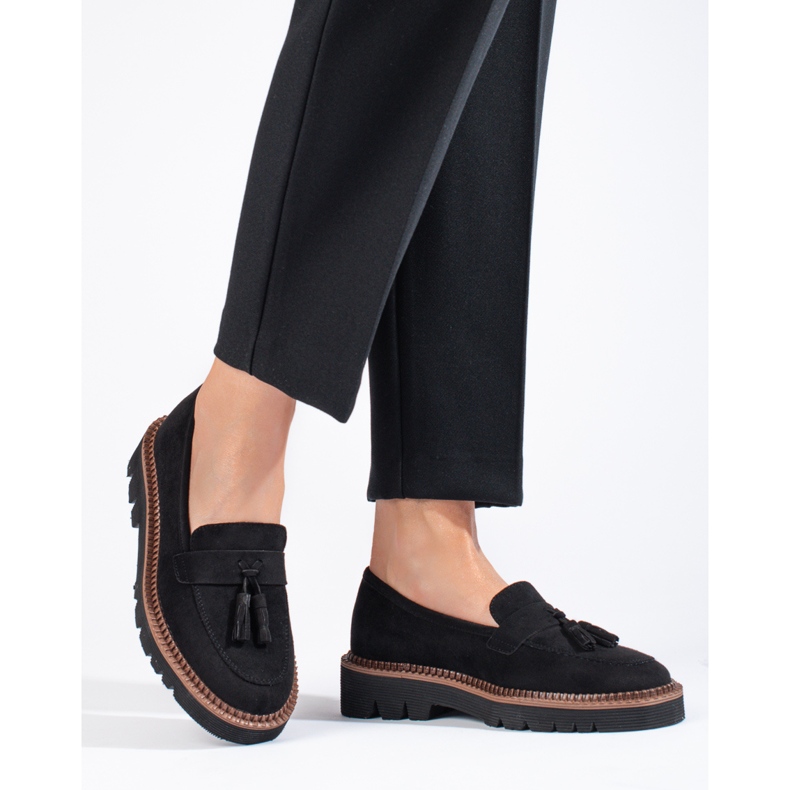 Mocasini cu ciucuri din piele intoarsa neagra de la Vinceza negru 1