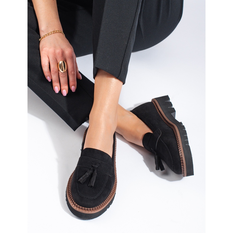 Mocasini cu ciucuri din piele intoarsa neagra de la Vinceza negru 2