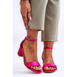 PG1 Sandale cu toc mic din satin Juliet fucsia roz 1