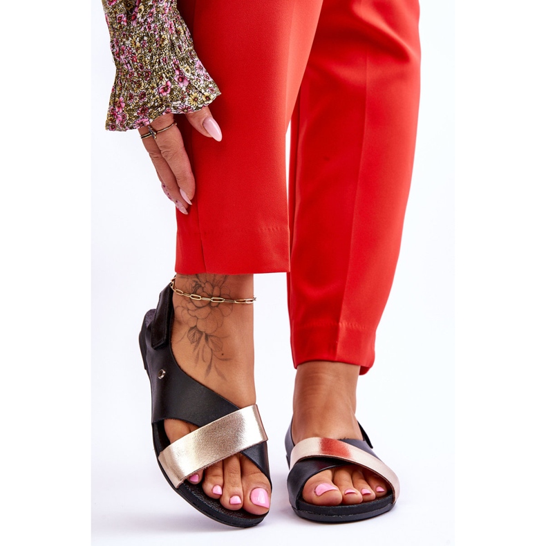 Lemar Sandale din piele cu Addison negru și auriu 1