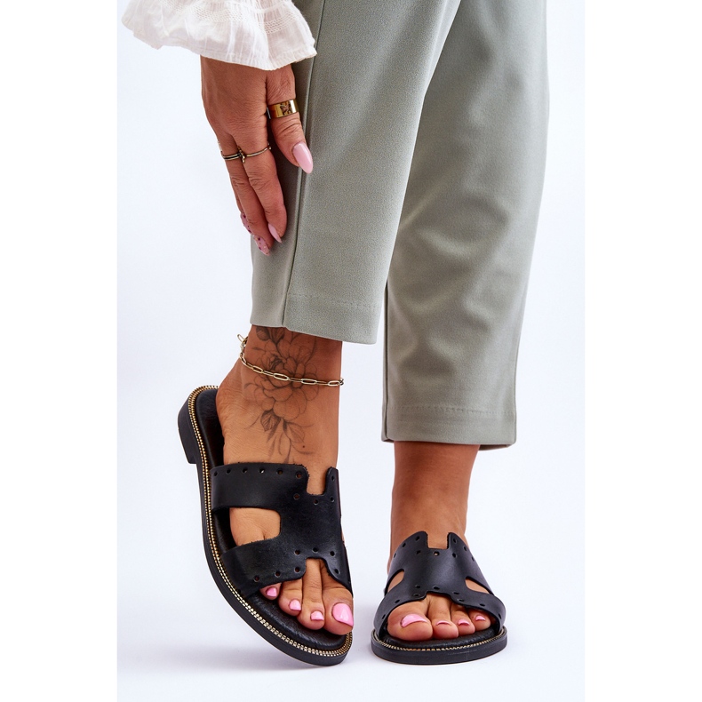 Lemar Papuci de damă cu decupaje decorative Emily negru 1 Lemar Papuci de damă cu decupaje decorative Emily negru 1