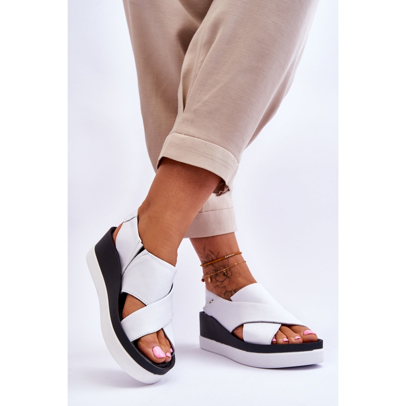 Lemar Sandale cu pană din piele Morgan albe 2