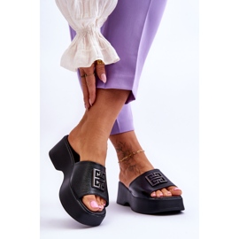 Lemar Papuci de dama din piele cu platforma cu ornamente Renna neagra negru 2