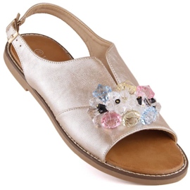 Sandale plate metalice cu cristale Vinceza W 17238 auriu de aur 1 Sandale plate metalice cu cristale Vinceza W 17238 auriu de aur 1