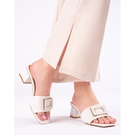 Papuci de damă cu toc mic Shelovet alb 1