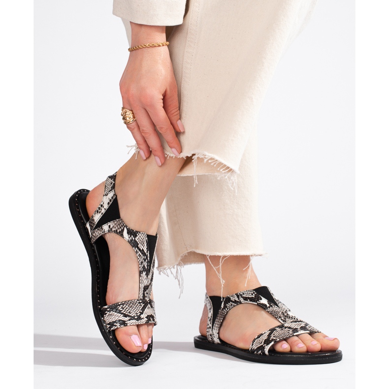 Sandale plate cu imprimeu șarpe Shelovet gri 1