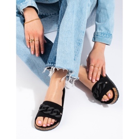 W. Potocki Papuci de damă de piele de căprioară neagră cu lanț Potocki negru 1