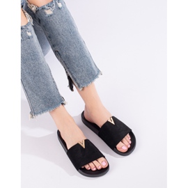 Papuci Shelovet de damă clasici din piele intoarsa neagra negru 1