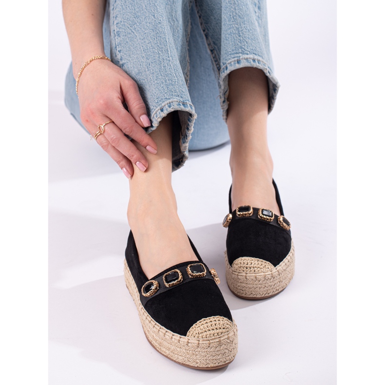 Espadrile de dama pe platforma Shelovet piele intoarsa neagra negru 1