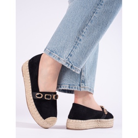 Espadrile de dama pe platforma Shelovet piele intoarsa neagra negru 2