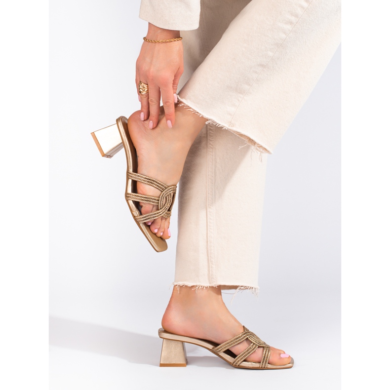 Papuci de dama eleganti Shelovet aurii pe post de aur 2