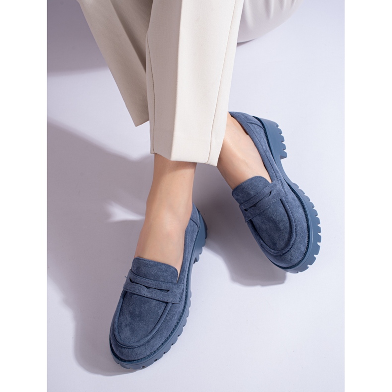 Mocasini Shelovet de piele bleumarin de dama albastru 1