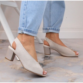 M. DASZYŃSKI Sandale de damă din piele intoarsa pe un stâlp slip-on bej M.Daszyński SA169-6 4