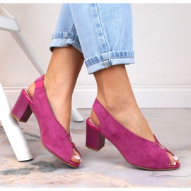 M. DASZYŃSKI Sandale de piele intoarsa pe un stalp cu slip-on fucsia M.Daszyński SA169-6 roz 3