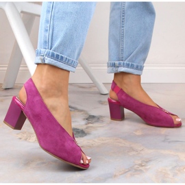 M. DASZYŃSKI Sandale de piele intoarsa pe un stalp cu slip-on fucsia M.Daszyński SA169-6 roz 4