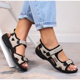 Sandale sport de damă confortabile cu velcro bej Rieker 64582-60 2