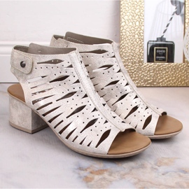 Sandale confortabile cu tocuri ajurate Rieker 64676-60 argint 2