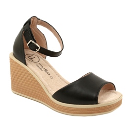 Sandale cu pană din piele Filippo DS4507 BK Negru 1