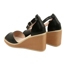 Sandale cu pană din piele Filippo DS4507 BK Negru 4
