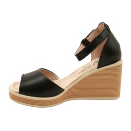 Sandale cu pană din piele Filippo DS4507 BK Negru 2