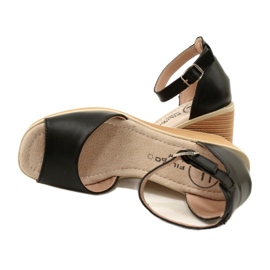 Sandale cu pană din piele Filippo DS4507 BK Negru 5