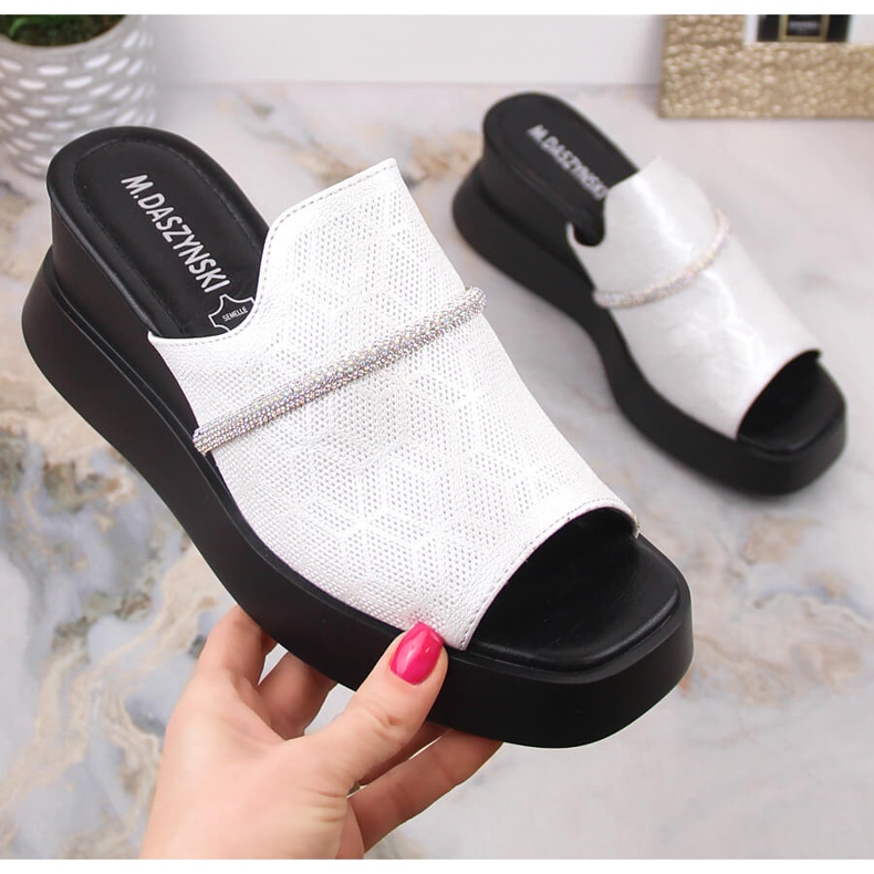 M. DASZYŃSKI Sandale cu pană argintii pentru damă M.Daszyński SA209-2 1