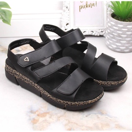 Sandale confortabile de damă pe platformă neagră cu velcro Rieker V2301-00 negru 2