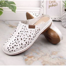 Rieker 65996-80 glisoare din piele integrală albă ajurata cu elastic 2