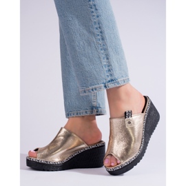 Papuci cu pană Shelovet aurii pentru femei de aur 2