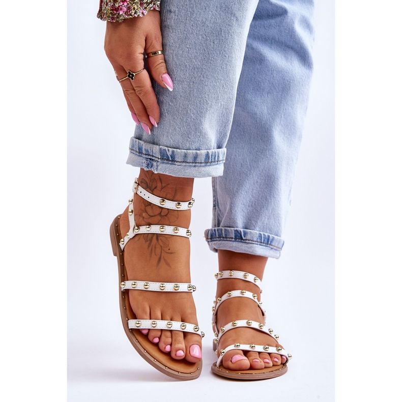 PG1 Sandale De Dama Cu Capse Decorative Albe Dorothy 1