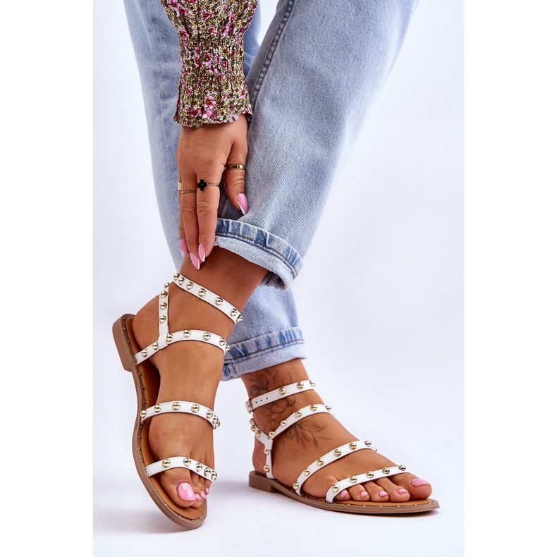 PG1 Sandale De Dama Cu Capse Decorative Albe Dorothy 2