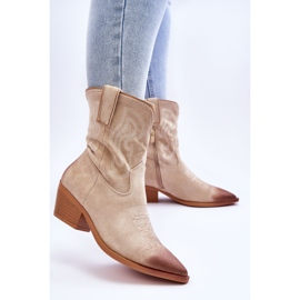 PG1 Ghete cowboy din piele intoarsa bej Klaira 2