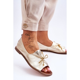 Ballerinas din piele pentru femei Zazoo 2660/007 Aur de aur 2