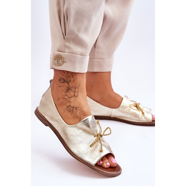 Ballerinas din piele pentru femei Zazoo 2660/007 Aur de aur 2