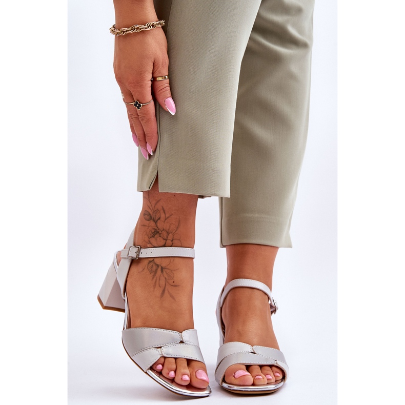 Sandale gri cu toc mic Sergio Leone SK898 1