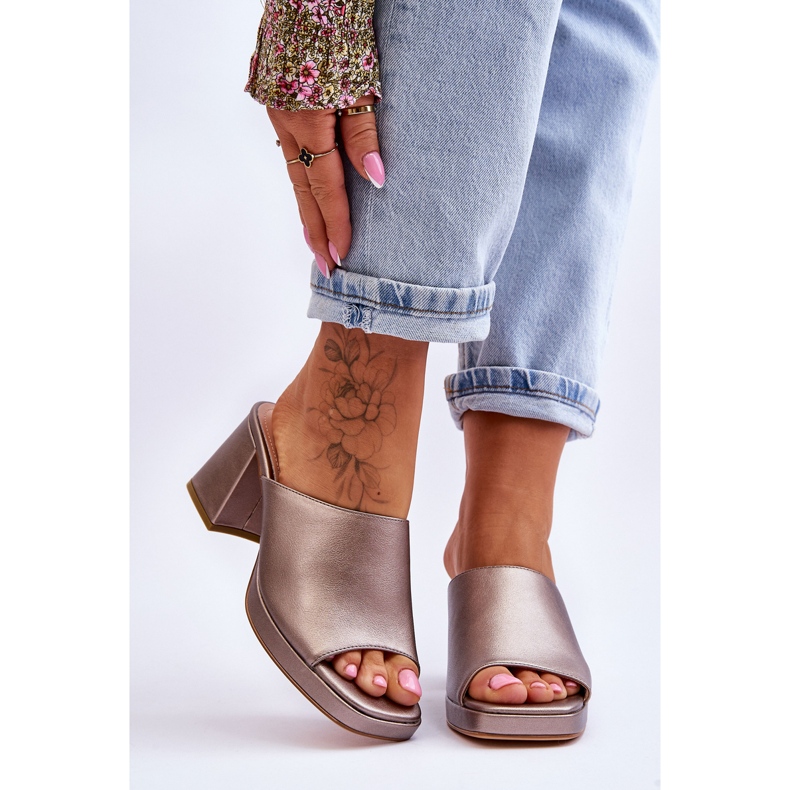 Papuci la modă Sergio Leone cu toc înalt KL322 Argintiu închis 1