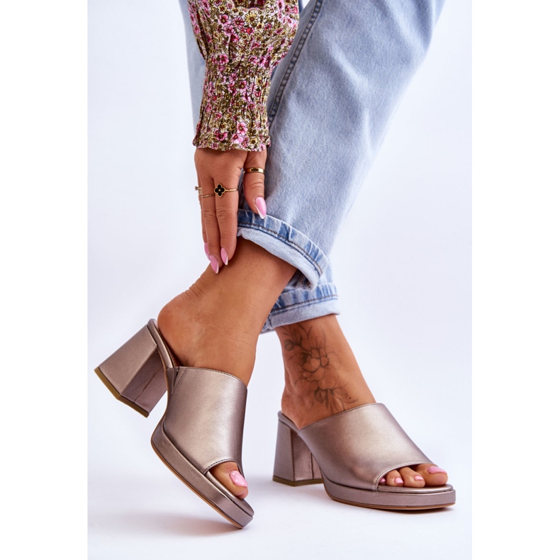 Papuci la modă Sergio Leone cu toc înalt KL322 Argintiu închis 2