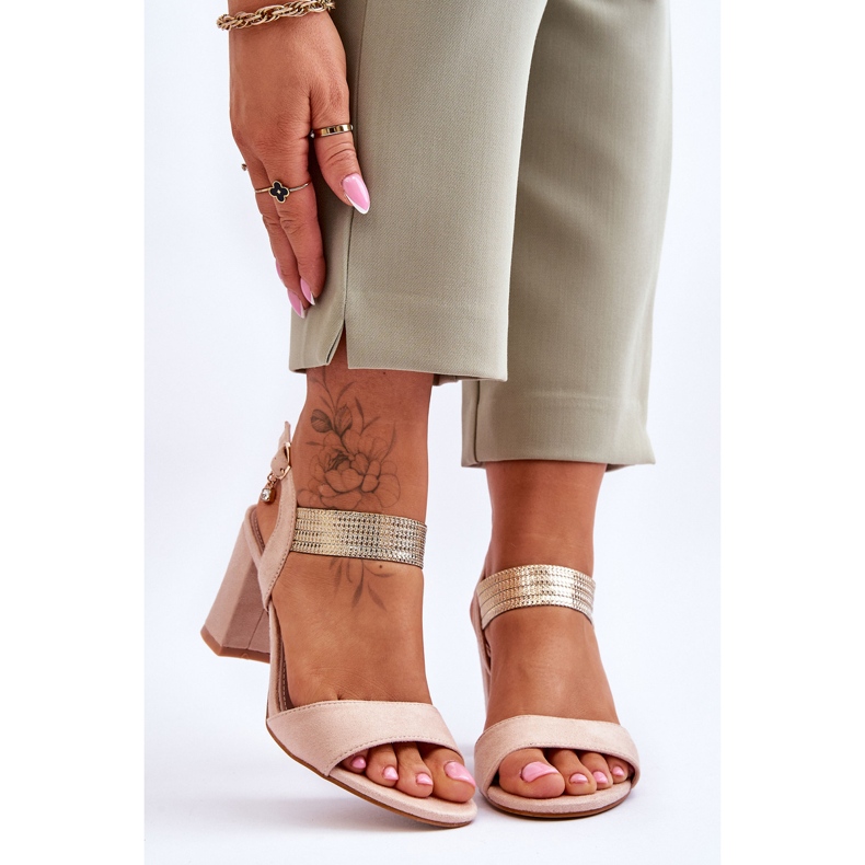 S.Barski Sandale de damă cu toc înalt piele intoarsa bej Enjoy 1