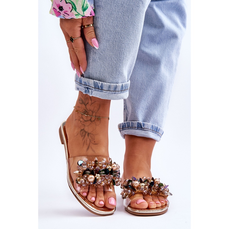 Papuci De Dama Cu Pietre Decorative S.Barski KV-576-3 Aur de aur 1