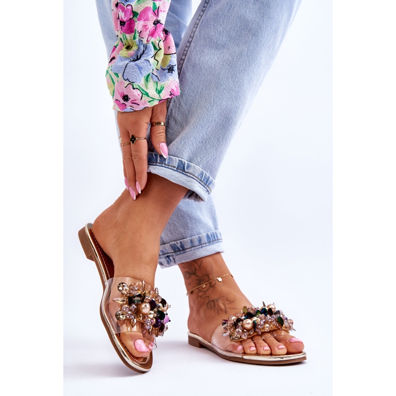 Papuci De Dama Cu Pietre Decorative S.Barski KV-576-3 Aur de aur 2