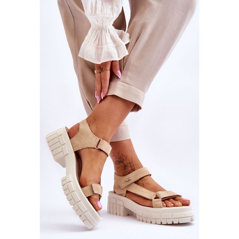 Sandale Big Star din piele intoarsa pentru dama LL276036 Bej 2