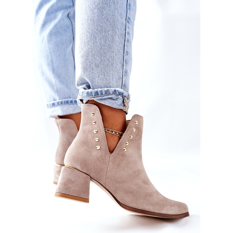 Lewski Shoes Ghete din piele întoarsă pentru femei cu decupaje Lewski Cappuccino 3074 / B bej 4