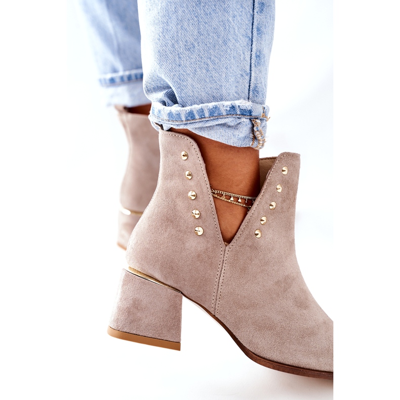 Lewski Shoes Ghete din piele întoarsă pentru femei cu decupaje Lewski Cappuccino 3074 / B bej 3