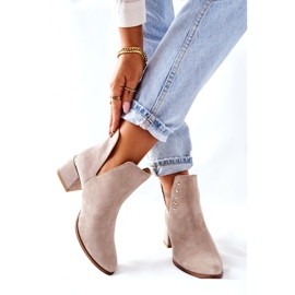 Lewski Shoes Ghete din piele întoarsă pentru femei cu decupaje Lewski Cappuccino 3074 / B bej 2