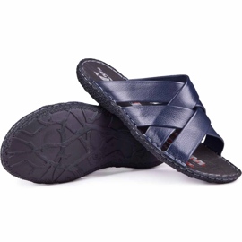 Kampol Papuci bărbați din piele 214/63 bleumarin albastru 1