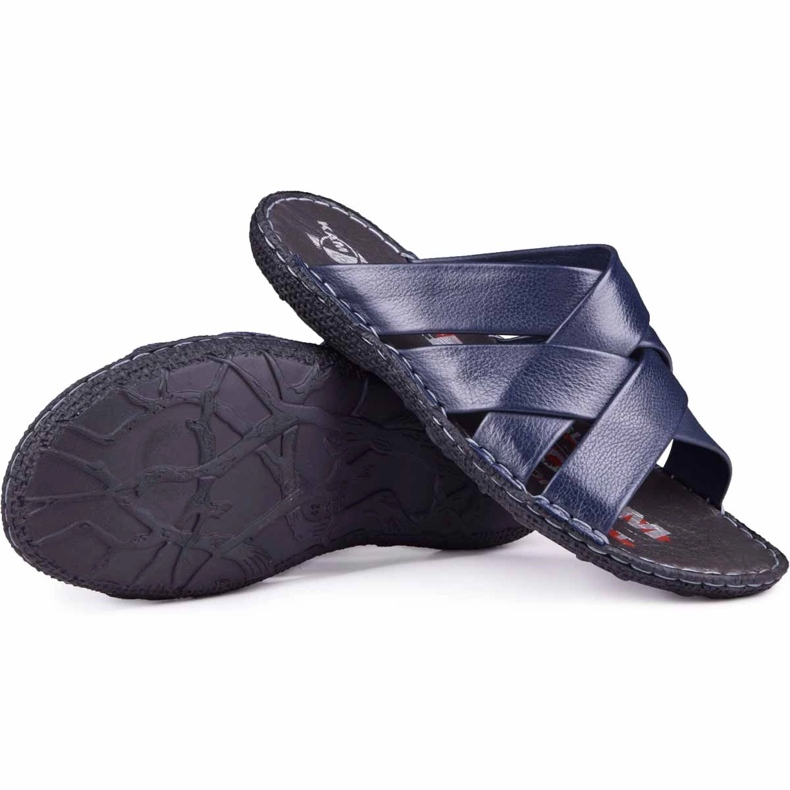 Kampol Papuci bărbați din piele 214/63 bleumarin albastru 1