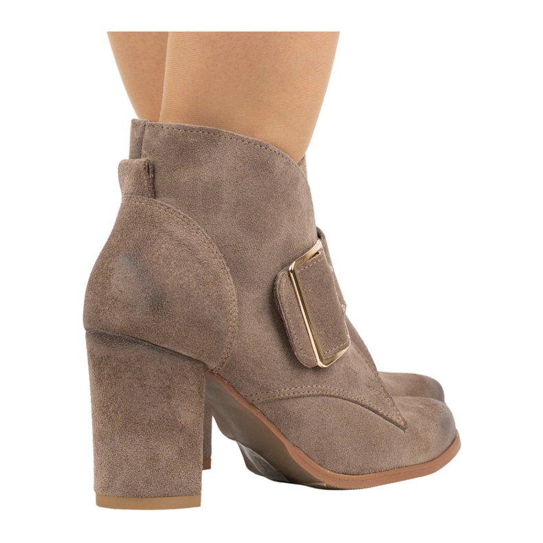 Exquisite Botine de damă din piele cu cataramă cu toc înalt 1265EX bej închis 1