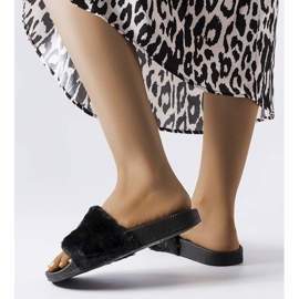 Sandale negre cu blană Ivory negru 2